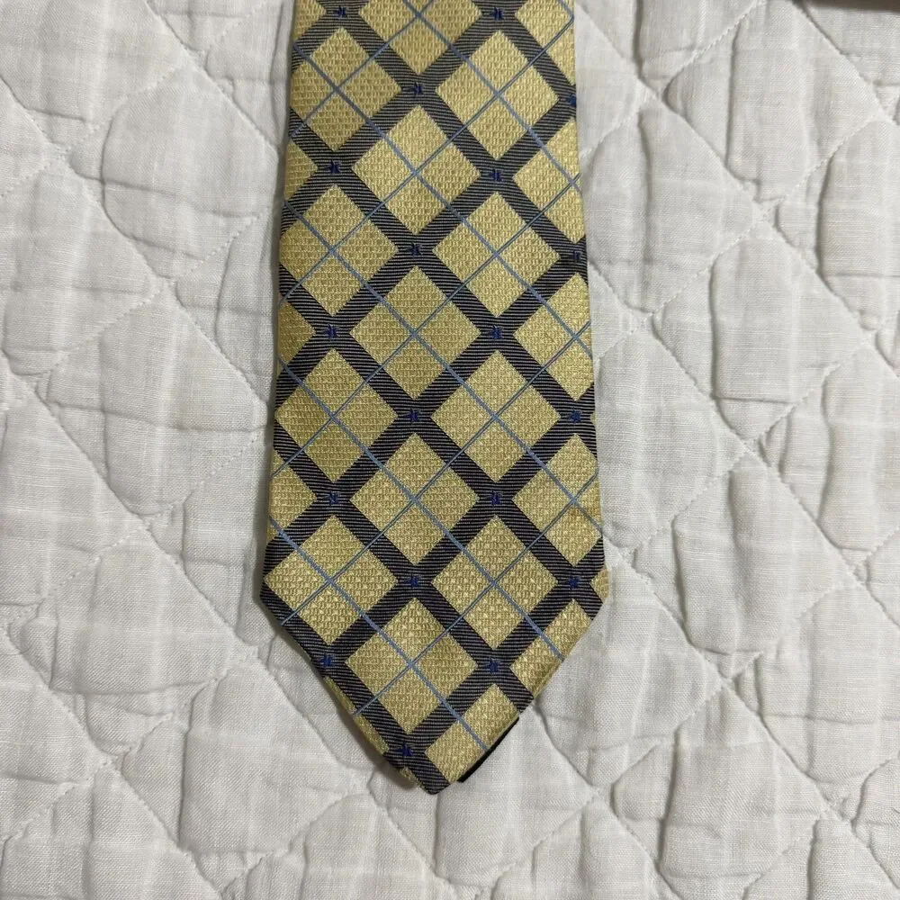 Vintage Tommy Hilfiger Silk Geometric Stripped Yellow & Blue Tie Made In USA